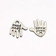 Tibetan Style Alloy Hand Carved Word Hand Made Charms, Cadmium Free & Lead Free, for Gift Package, Antique Silver, 12.5x12x0.8mm, Hole: 1mm(X-TIBEP-O009-31)