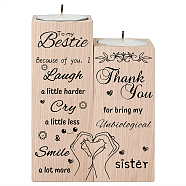 Wood Candle Holder, with Candles inside, Rectangle with Word, Hand Heart, 120x45mm, 100x45mm, 2pcs/set(AJEW-WH0268-002)
