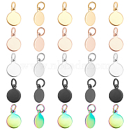 Unicraftale 50Pcs 5 Colors Vacuum Plating 304 Stainless Steel Charms, with Jump Rings, Blank Stamping Tag, Flat Round, Mixed Color, 10.5x8x0.8mm, Hole: 3.5mm, 10pcs/color(STAS-UN0021-66)
