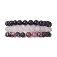 3Pcs 3 Styles Natural Mixed Gemstone Round Beaded Stretch Bracelets Set, Inner Diameter: 2 inch(5.05~5.15cm), 1Pc/style(BJEW-JB10139-01)