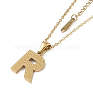 Ion Plating(IP) Initial Letter 304 Stainless Steel Pendant Necklaces, Real 18K Gold Plated, Letter R, 15.87 inch(40.3cm), Pendant: about 17x13.5mm(NJEW-M199-01G-R)