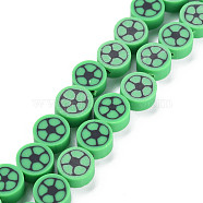 Handmade Polymer Clay Bead Strands, Flat Round with Football, Lime Green, 8~9x4~5mm, Hole: 1.2~1.4mm, about 40~41pcs/strand, 13.62 inch~13.86 inch(34.6cm~35.2cm)(CLAY-S096-031D)