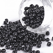 Glass Seed Beads, Opaque Colours Seed, Small Craft Beads for DIY Jewelry Making, Round, Black, 4mm, Hole:1.5mm, about 4500pcs/pound(SEED-A010-4mm-49)