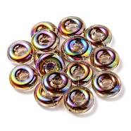 UV Plating Rainbow Iridescent Acrylic Beads, Two Tone Bead in Bead, Flat Round, Coconut Brown, 29.5x10.5mm, Hole: 3mm(OACR-P010-17C)