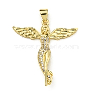 Rack Plating Brass Micro Pave Clear Cubic Zirconia Pendants, Long-Lasting Plated, Lead Free & Cadmium Free, Angel, Real 18K Gold Plated, 31x28.5x3mm, Hole: 4x3.5mm(KK-Z067-12G)