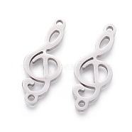 201 Stainless Steel Links, Manual Polishing, Musical Note, Stainless Steel Color, 26x10x1.5mm, Hole: 1.5mm(STAS-F231-153P)