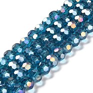Transparent Glass Beads, 32 Facets, AB Color Plated, Round, Light Sea Green, 10x8.5~9mm, Hole: 1.6mm, about 67pcs/strand, 23.62''(60cm)(EGLA-A035-T10mm-B12)