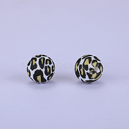 Printed Round with Leopard Print Pattern Silicone Focal Beads, Black, 15x15mm, Hole: 2mm(SI-JX0056A-05)