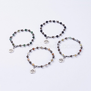 Natural Gemstone Anklets, with 304 Stainless Steel Lobster Claw Clasps and Tibetan Style Pendants, Lotus, 8-7/8 inch(225mm)(AJEW-AN00217)