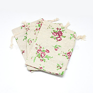 Polycotton(Polyester Cotton) Packing Pouches Drawstring Bags, with Printed Flower, Wheat, 14x10cm(ABAG-T004-10x14-10)
