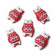 Opaque Christmas Resin Cabochons, Bear with Sweater, Red, 25x16x6.5mm(RESI-G039-11)