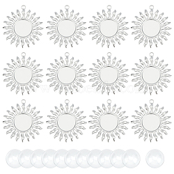 12Pcs 304 Stainless Steel Pendant Cabochon Settings, Sun, with 12Pcs Transparent Glass Cabochons, Stainless Steel Color, Tray: 15mm, 38x35x2.5mm, Hole: 3mm(DIY-UN0005-09)