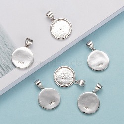925 Sterling Silver Pendant Cabochon Settings, Carved 925, Flat Round, Platinum, Tray: 13mm, 17x15x2mm, Hole: 5x3.5mm(STER-I017-017P)