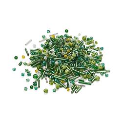 Glass Seed Beads, Mixed Style, Mixed Shapes, Green, 1~7x2~4mm, Hole: 0.7~1mm(X-SEED-S059-006)