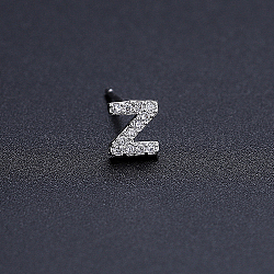 Platinum Brass Micro Pave Cubic Zirconia Stud Earrings, Initial Letter, Letter Z, No Size(XI6969-26)