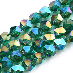 Electroplate Transparent Glass Beads Strands, AB Color Plated, Faceted, Round, Medium Sea Green, 6x5.5x5.5mm, Hole: 1mm, about 100pcs/strand, 22.44 inch(57cm)(EGLA-T019-06F)