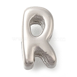 304 Stainless Steel Slide Charms, Stainless Steel Color, Letter R, 9x5x4.5mm, Hole: 3x1.5mm(STAS-B075-37P-R)