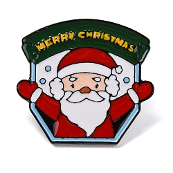 Christmas Theme Zinc Alloy Enamel Pins, Black Brooches, Santa Claus, 28x30mm(JEWB-Z028-01D)