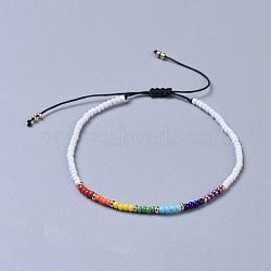 Chakra Jewelry, Nylon Thread Braided Beads Bracelets, with Seed Beads, White, 46~75mm(BJEW-JB04347-02)
