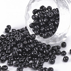 Glass Seed Beads, Opaque Colours Seed, Small Craft Beads for DIY Jewelry Making, Round, Black, Size: about 4mm in diameter, hole:1.5mm, about 4500pcs/pound(SEED-A010-4mm-49)