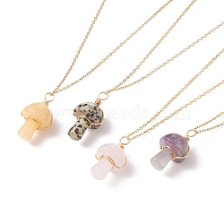 Natural & Synthetic Mixed Stone Mushroom Pendant Necklaces, Light Gold Tone Copper Wire Wrap Necklace for Women, 17.72 inch(45cm), 1.5mm(NJEW-JN03967)