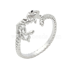 Dinosaur Skeleton Brass Open Cuff Ring for Women, with Enamel, Platinum, Inner Diameter: 17mm(RJEW-A040-02P)