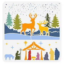 PET Hollow Out Drawing Painting Stencils, for DIY Scrapbook, Photo Album, Deer Pattern, 30x30cm(DIY-WH0391-0462)