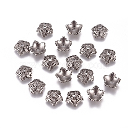 Tibetan Style Bead Caps, Cadmium Free & Lead Free, 5-Petal, Flower, Gunmetal, 10x4mm, Hole: 1mm(TIBEB-A24621-B-LF)