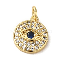 Brass Micro Pave Clear Cubic Zirconia Pendants, Flat Round with Eye, Real 18K Gold Plated, 16.5x14.5x2.3mm, Hole: 3.2mm(KK-R162-005B-G)