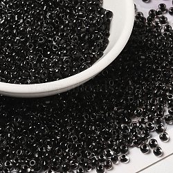8/0 Transparent Glass Seed Beads, Inside Colours, Round Hole, Round, Black, 3~3.5x2mm, Hole: 1~1.2mm, about 450g/bag(SEED-F003-03B-08)