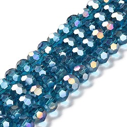 Transparent Glass Beads, 32 Facets, AB Color Plated, Round, Light Sea Green, 10x8.5~9mm, Hole: 1.6mm, about 67pcs/strand, 23.62''(60cm)(EGLA-A035-T10mm-B12)