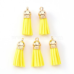 Faux Suede Tassel Pendant Decorations, with CCB Plastic Cord Ends, Light Gold, 33~35x10mm, Hole: 2.5mm(X-FIND-R095-004LG)