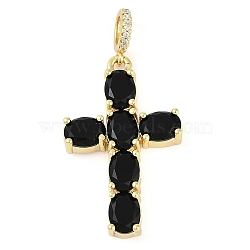 Rack Plating Brass Cubic Zirconia European Dangle Charms, Cross Large Hole Pendants, Real 18K Gold Plated, Long-Lasting Plated, Cadmium Free & Lead Free, Black, 45mm, Hole: 5.5x4mm(KK-P287-47G-01)