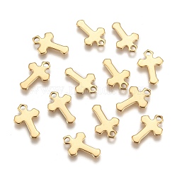 Ion Plating(IP) 304 Stainless Steel Tiny Cross Charms, Golden, 15x10x1mm, Hole: 2mm(X-STAS-L159-06G)