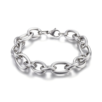 304 Stainless Steel Cross Chain Bracelets, with Lobster Claw Clasps, Stainless Steel Color, 8-1/4 inch(21cm), link: 20x13x3mm and 16x12x3mm