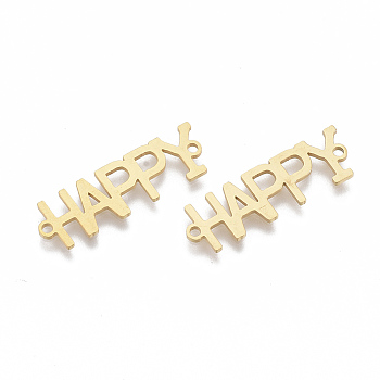 201 Stainless Steel Links connectors, Laser Cut Links, Word Happy, Golden, 29x9x1mm, Hole: 1.5mm