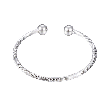 304 Stainless Steel Torque Cuff Bangles, Round, Stainless Steel Color, 2-1/8 inch(53mm)