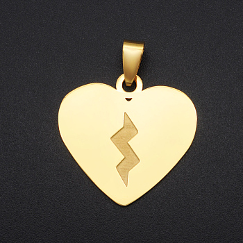 201 Stainless Steel Pendants, with Stainless Steel Snap On Bails, Split Heart, Golden, 29x30x1mm, Hole: 4x8.5mm