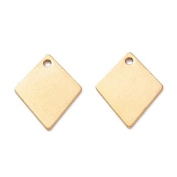 201 Stainless Steel Pendants, Rhombus, Real 24K Gold Plated, 16x13x0.8mm, Hole: 1.5mm