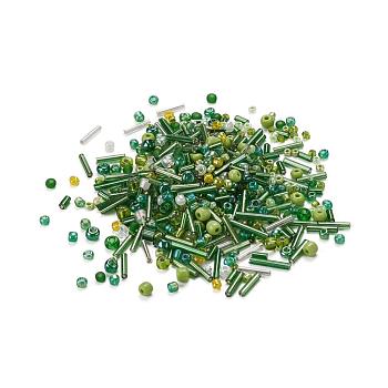 Glass Seed Beads, Mixed Style, Mixed Shapes, Green, 1~7x2~4mm, Hole: 0.7~1mm