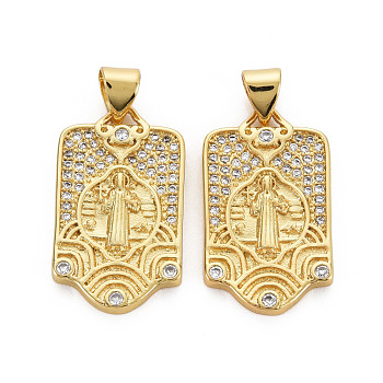 Brass Micro Pave Cubic Zirconia Pendants, Nickel Free, Rectangle with Virgin, Real 16K Gold Plated, 22.5x13x2mm, Hole: 3x5mm