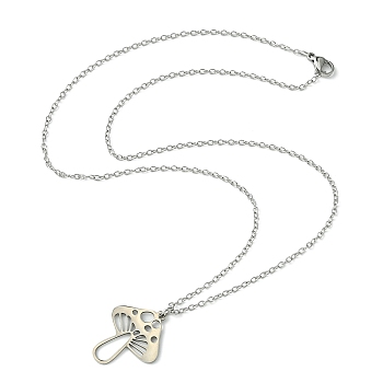 201 Stainless Steel Mushroom Pendants Necklaces, 304 Stainless Steel Cable Chain Necklaces for Women, Stainless Steel Color, 17.76 inch(45.1cm)