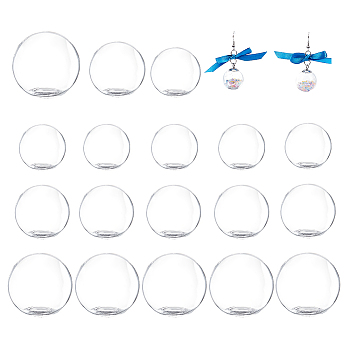 Elite 24Pcs 3 Style Round Glass Dome Cover, Decorative Display Case, Cloche Bell Jar Terrarium, for DIY Preserved Flower Gift, Clear, 18~25x17~24mm, Inner Diameter: 6~7.3mm, 8pcs/style
