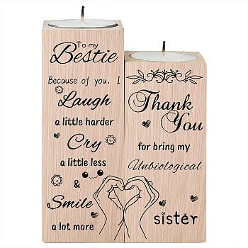 Wood Candle Holder, with Candles inside, Rectangle with Word, Hand Heart, 120x45mm, 100x45mm, 2pcs/set
