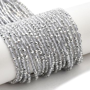 Transparent Electroplate Glass Beads Strands, Half Plated, Faceted Round, Platinum Plated, 2mm, Hole: 0.7mm, about 184~187pcs/strand, 14.45''(36.7cm)