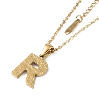 Ion Plating(IP) Initial Letter 304 Stainless Steel Pendant Necklaces, Real 18K Gold Plated, Letter R, 15.87 inch(40.3cm), Pendant: about 17x13.5mm