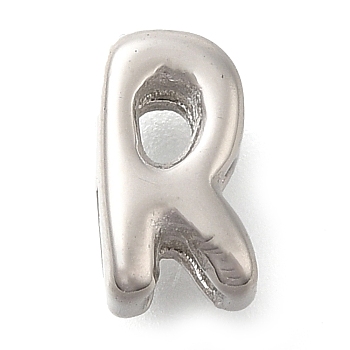 304 Stainless Steel Slide Charms, Stainless Steel Color, Letter R, 9x5x4.5mm, Hole: 3x1.5mm