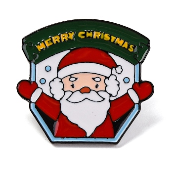 Christmas Theme Zinc Alloy Enamel Pins, Black Brooches, Santa Claus, 28x30mm