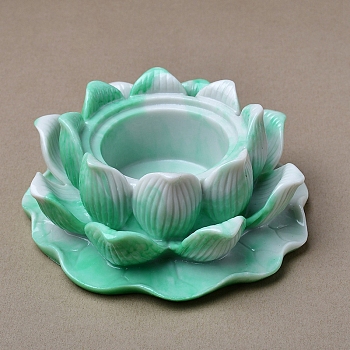 Buddhist Lotus Flower Mini Resin Crystal Ball Display Bases, Crystal Sphere Display Stand, Medium Sea Green, 108x45mm, Inner Diameter: 50mm