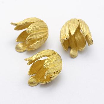 Brass Bead Caps, Lead Free & Cadmium Free & Nickel Free, Flower, Raw(Unplated), 15x12.5mm, Hole: 2mm
